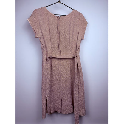 Vintage 1950s pink and gold lurex wiggle dress - large - metal zipper USA-made