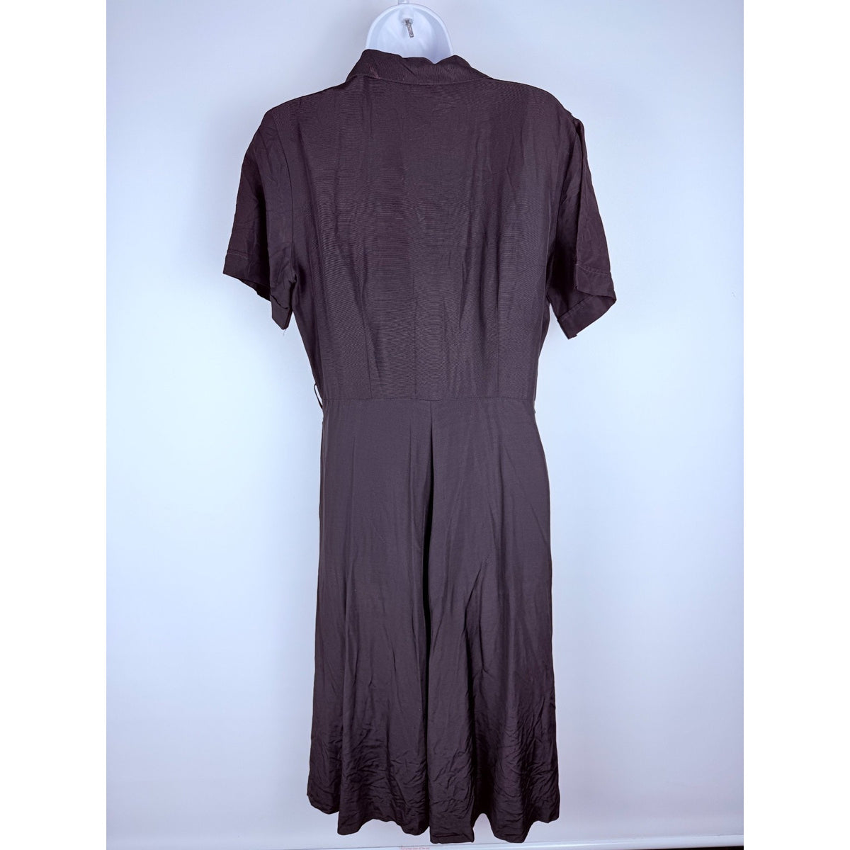 Vtg 40s Black Rayon Crepe Shirtwaist Day Dress Metal Zip Noir Pinup Medium