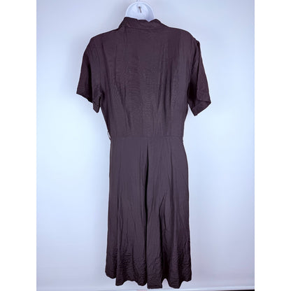 Vtg 40s Black Rayon Crepe Shirtwaist Day Dress Metal Zip Noir Pinup Medium