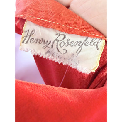 Vintage 1940s Henry Rosenfeld old hollywood orange/red velvet dress - Small