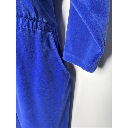 Vintage 1980s Nordstrom blue velour full zip jumpsuit with pockets, L