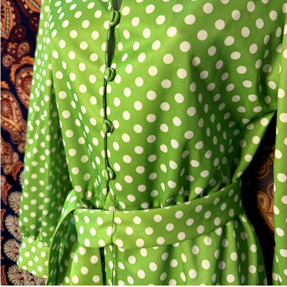 Hello Dotty, green polkadot dress (1970s)