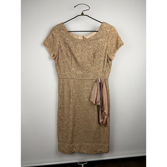 Vintage 50s lace Taupe mauve evening cocktail wiggle dress Medium 40" bust