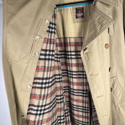 Europe Craft Vintage Trench Coat Beige Dress Coat Removable Wool Liner, Med / L