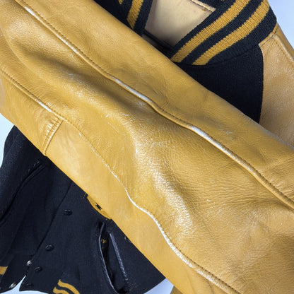 Vintage 1940s-50s black wool and gold leather varsity jacket, H patch