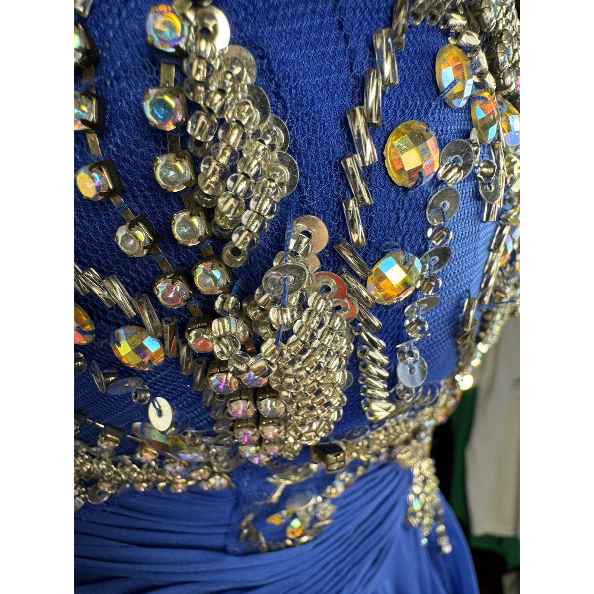 Mac Duggal Size 4 Electric Blue Beads Jewels Embellishments Strapless Short Gown