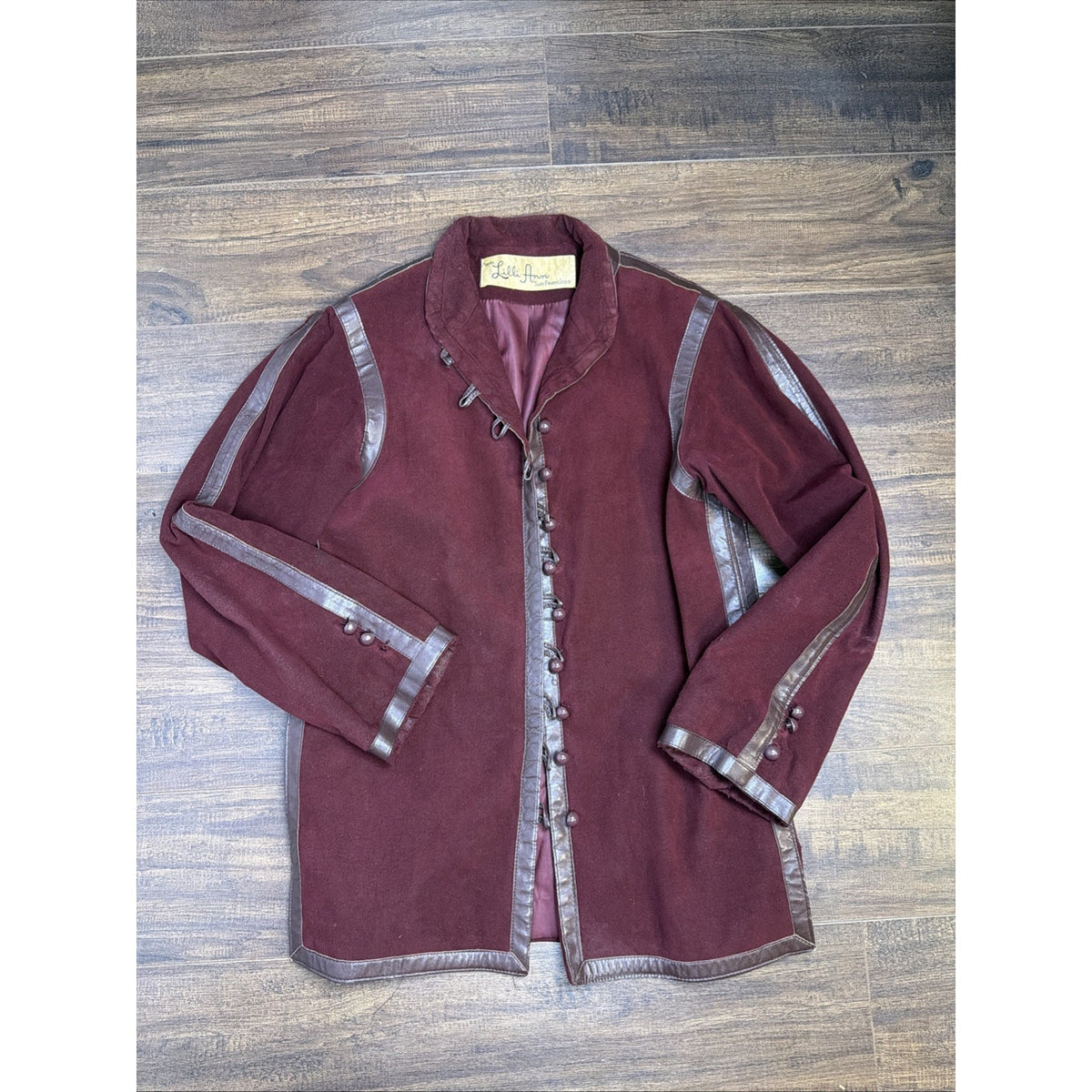 Vintage 1970s Lilli Ann burgundy suede military jacket, M/L