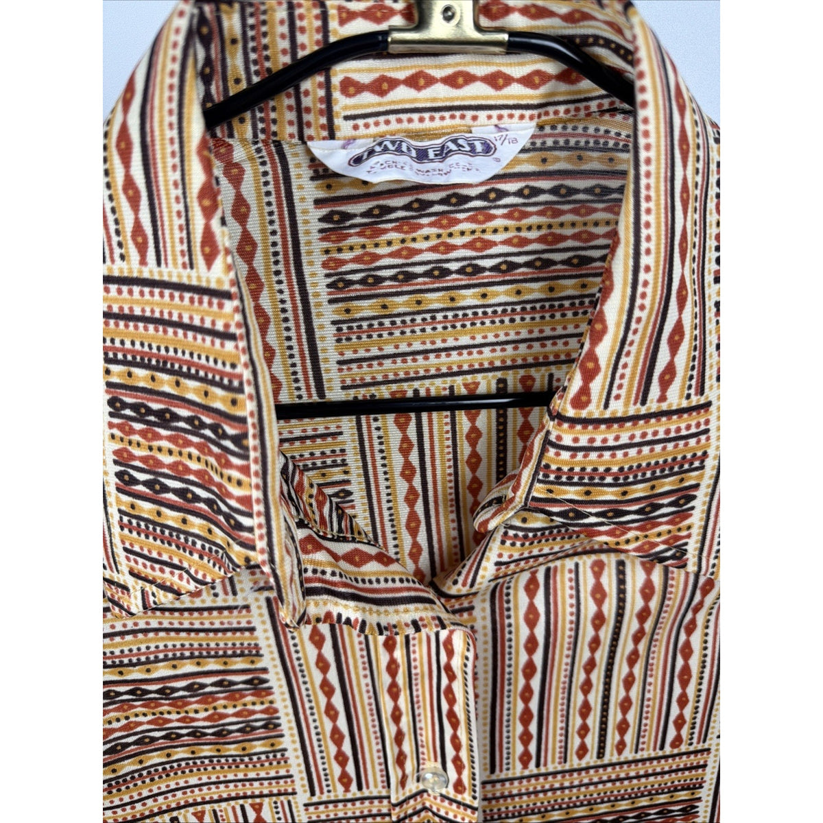 1970s disco dagger Collar novelty shirt abstract orange brown Pattern east Large