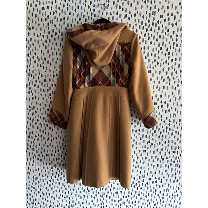 Scholarly appeal, brown plaid flared peacoat (1970s)