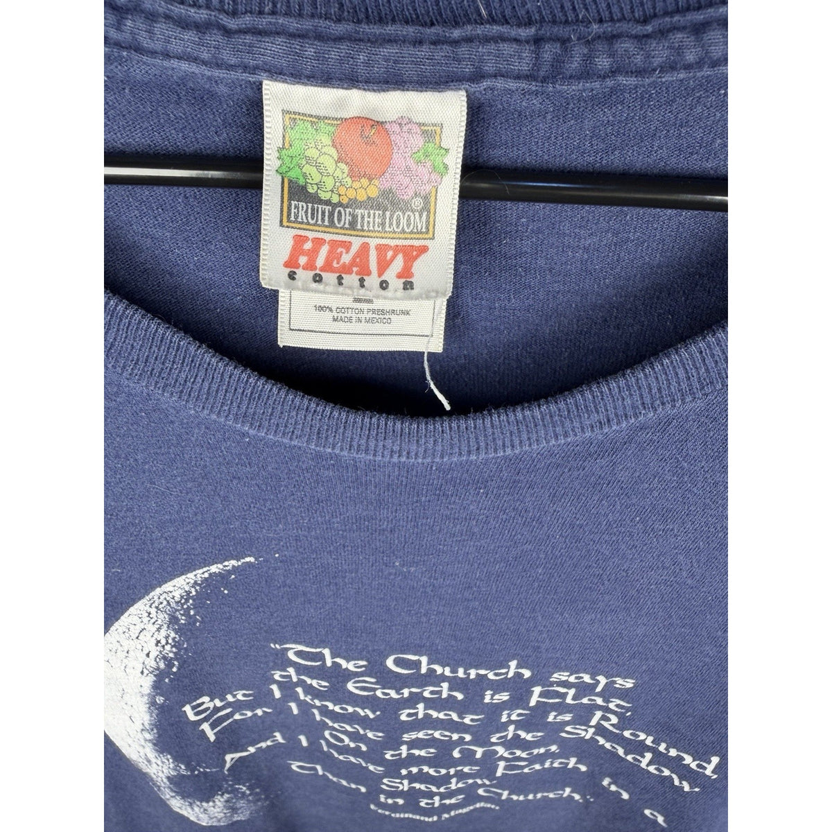 Vintage 90s Fruit of the Loom Ferdinand Magellan Flat Earth T-Shirt Mens L Blue