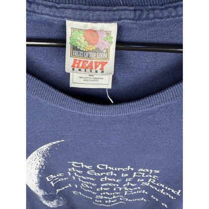 Vintage 90s Fruit of the Loom Ferdinand Magellan Flat Earth T-Shirt Mens L Blue