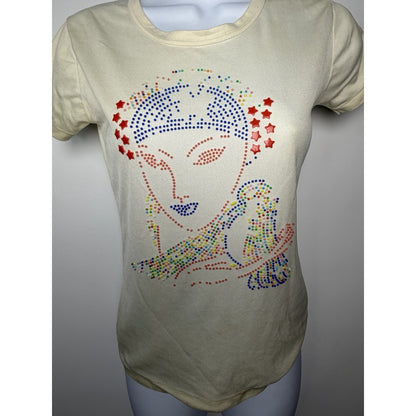 1970s Novelty Baby Tee Art Deco Embellished Lady Small Vintage Polyester
