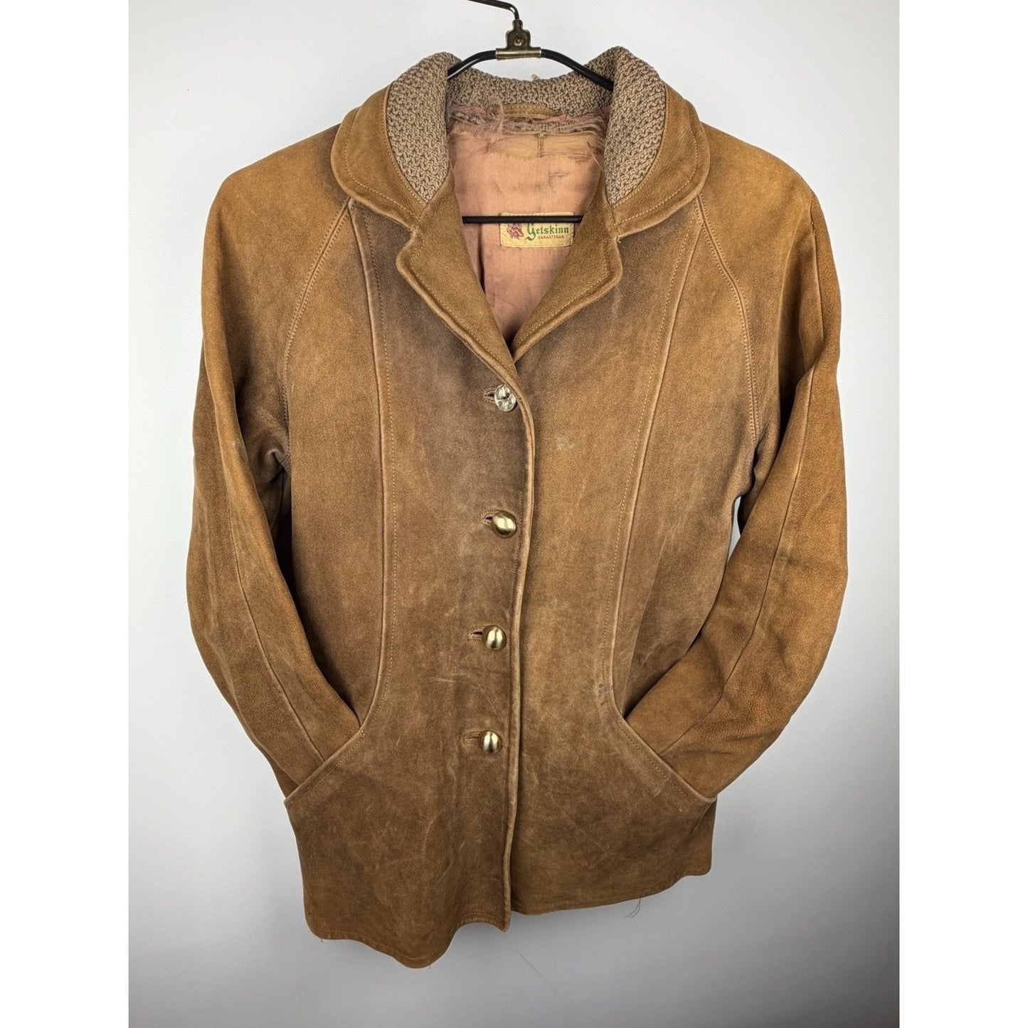 1950s Goatskin Leather Coat Swedish Thrashed Mid Century Western Jacket
