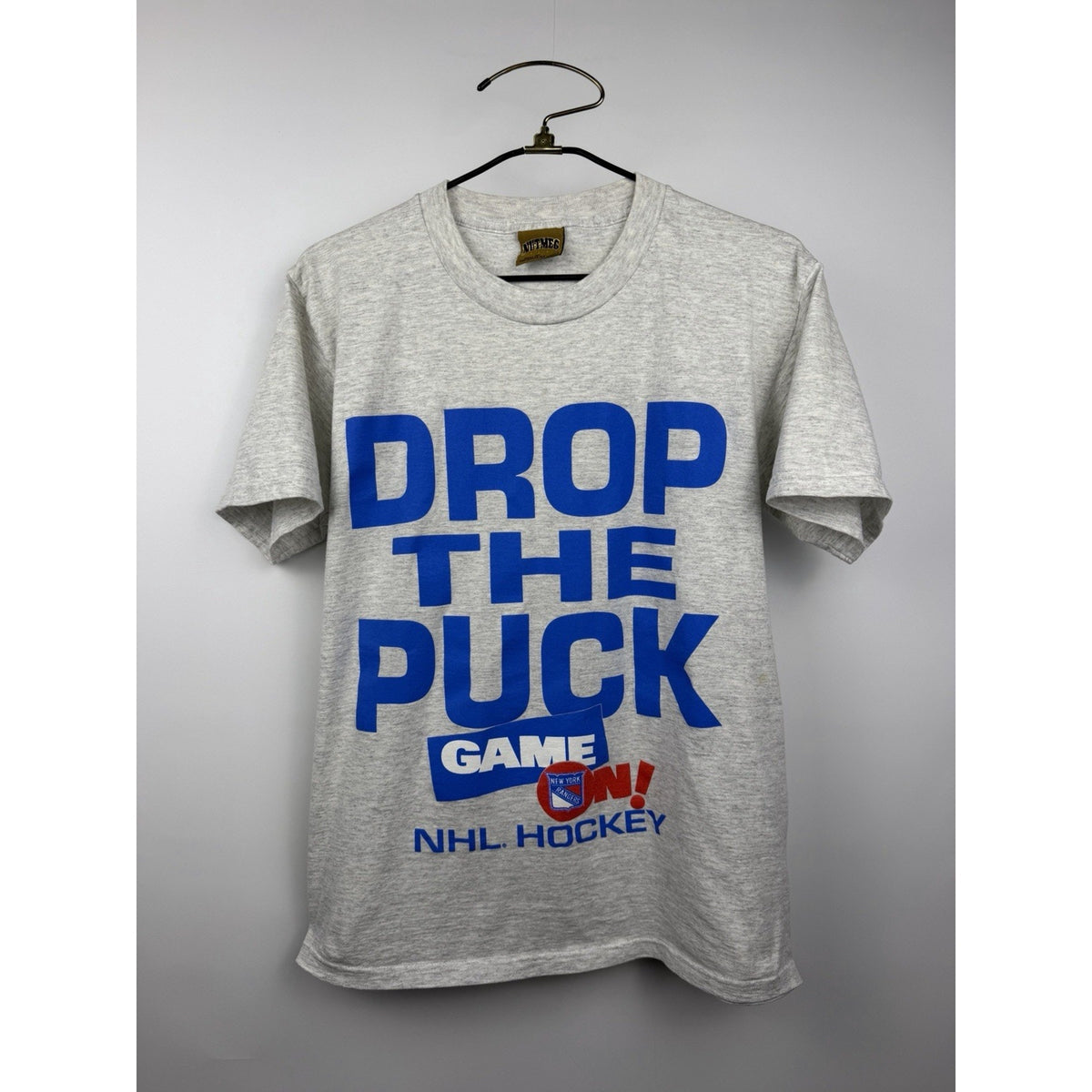 Vintage 90’s NHL San New York Rangers Drop The Puck Game On! Hockey Tee M 20x27
