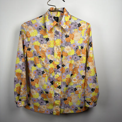 1970s Neon Flower Power Disco Dagger Collar Women Large Vintage