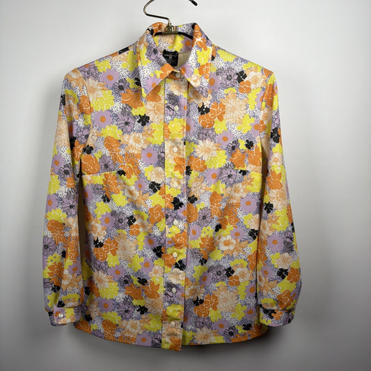1970s Neon Flower Power Disco Dagger Collar Women Large Vintage