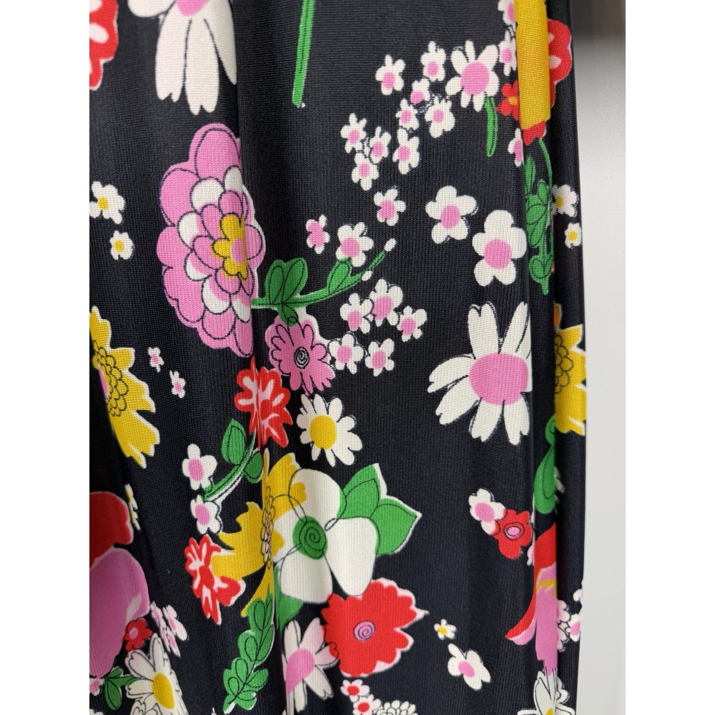 1960s Eve Carver Long Sleeve Black Floral Maxi Dress With Belt - Small