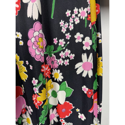 1960s Eve Carver Long Sleeve Black Floral Maxi Dress With Belt - Small
