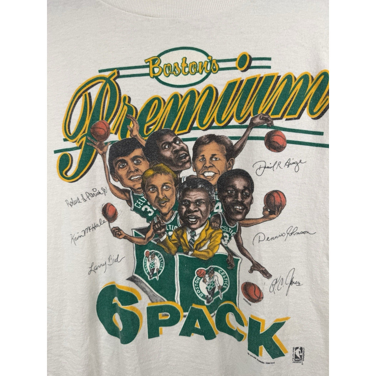 Vintage 1986 Boston Celtics 6 Pack Caricature Larry Bird Salem Large 21x24