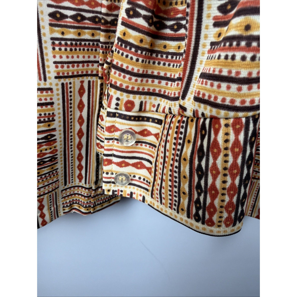 1970s disco dagger Collar novelty shirt abstract orange brown Pattern east Large