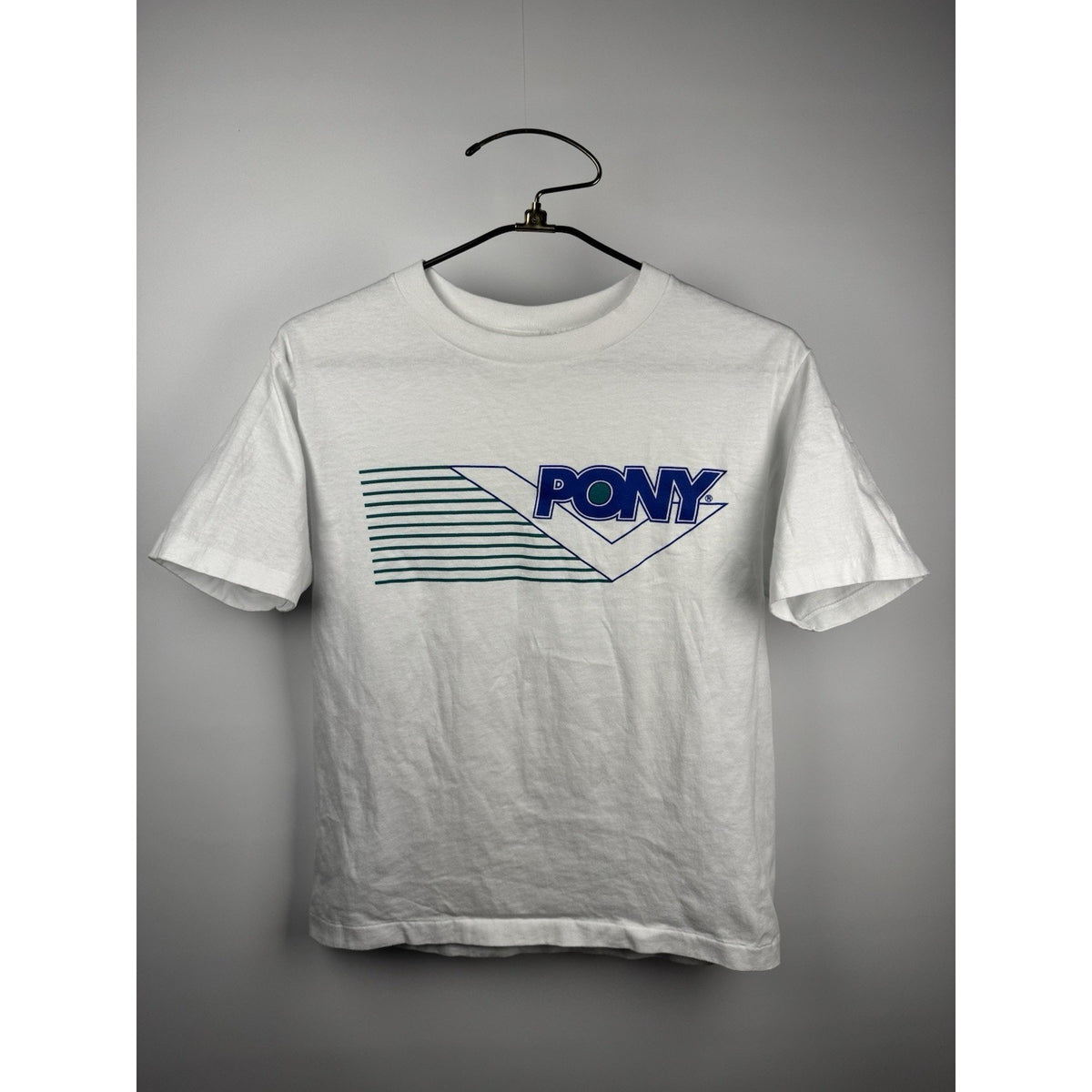 Vintage 90s PONY chevron logo tee, single stitch, made in USA, M