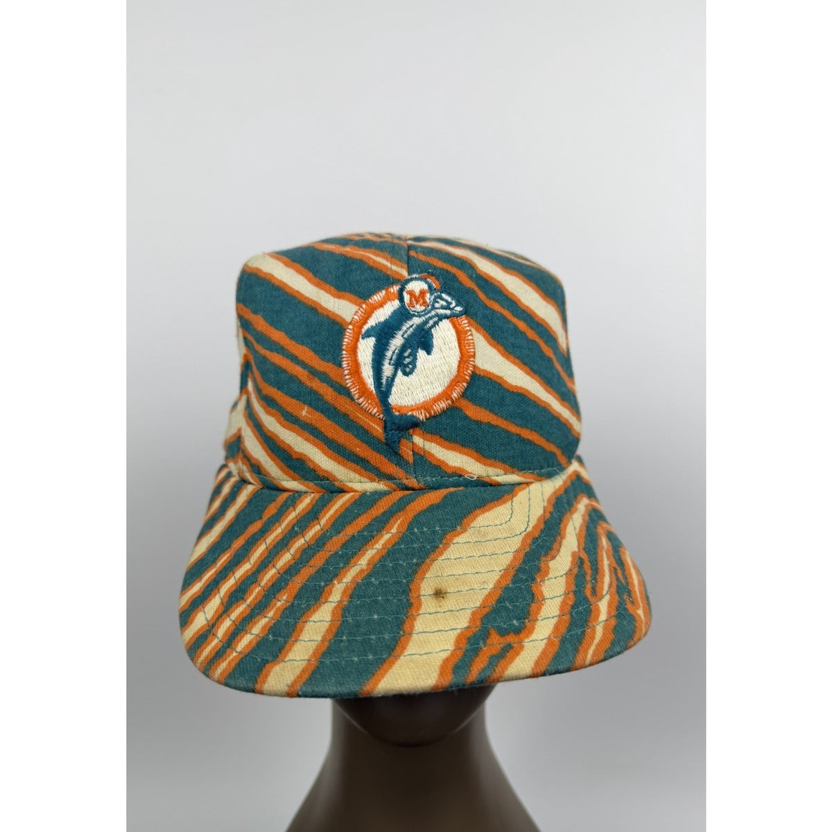 Vintage 90s Zubaz Zebra Striped Dolphins Snapback Hat Cap