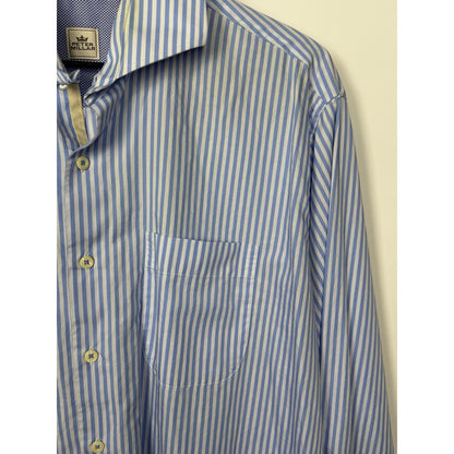 Peter Millar Seaside Finish Men's Blue Stripe Dress Shirt Extra Large Cotton