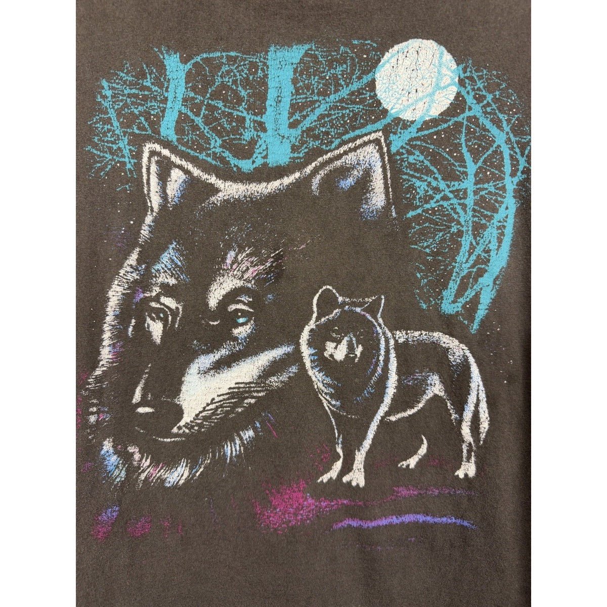 Vintage 90s Fashion Victim wolf tee, heavy fade, single stitch, L