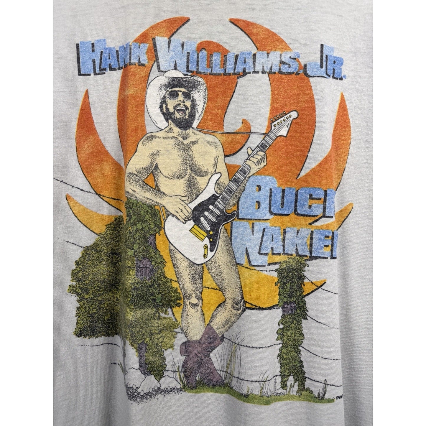 Vintage 1987 Hank Williams Jr Buck Naked Rare Hank Fan Club Shirt Large 21x27