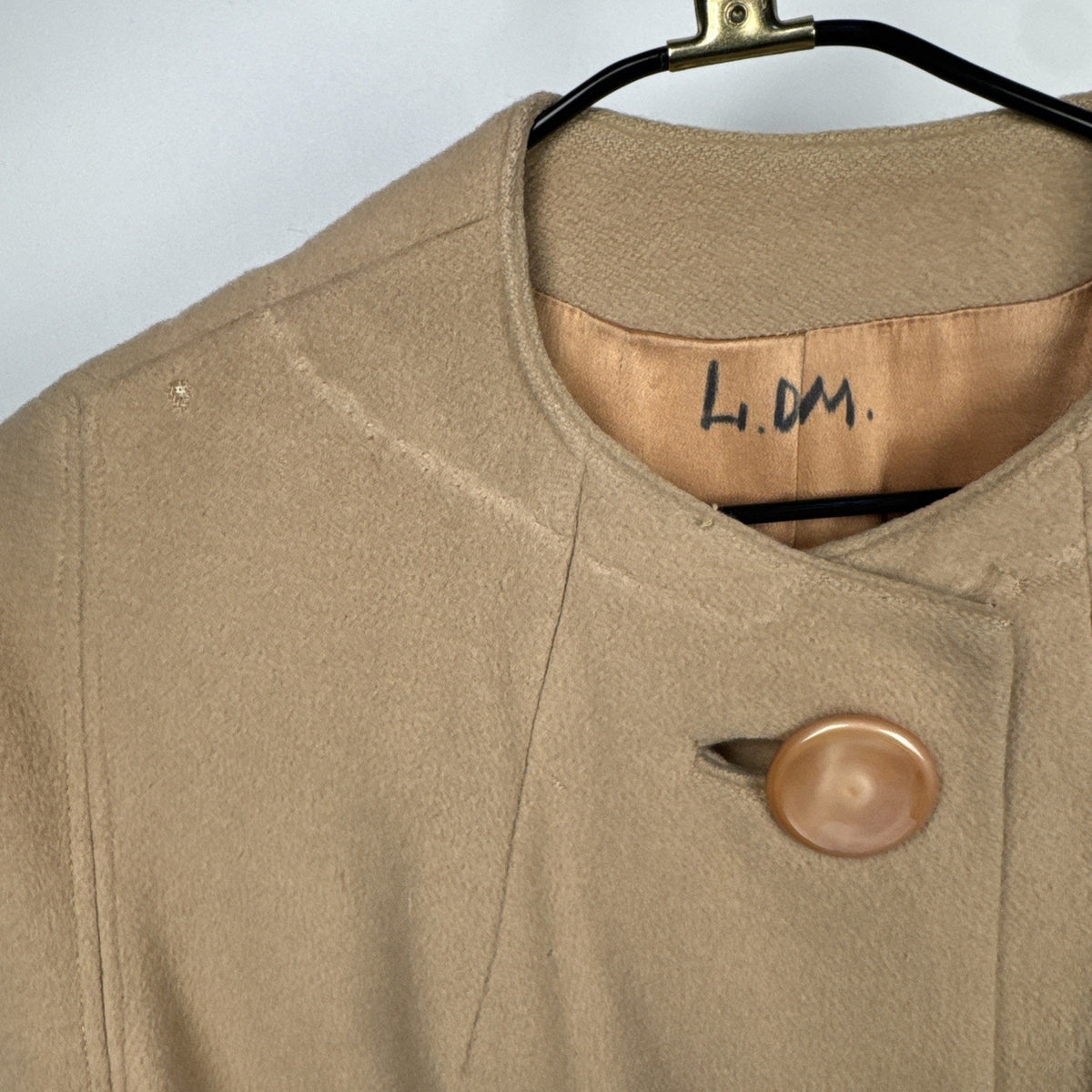 Vintage 1960s cream cashmere coat, silk lined, flawed, M/L