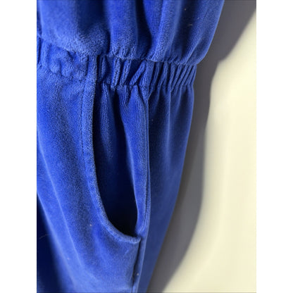 Vintage 1980s Nordstrom blue velour full zip jumpsuit with pockets, L