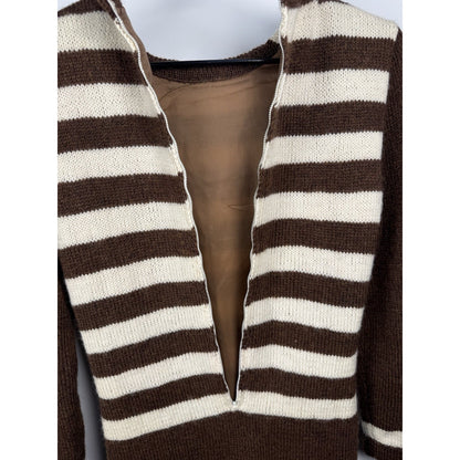 1950s Wool Striped Knit Dress Brown White Secretary Mad Men Pin Up Small-Med