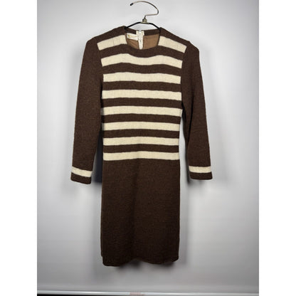 1950s Wool Striped Knit Dress Brown White Secretary Mad Men Pin Up Small-Med