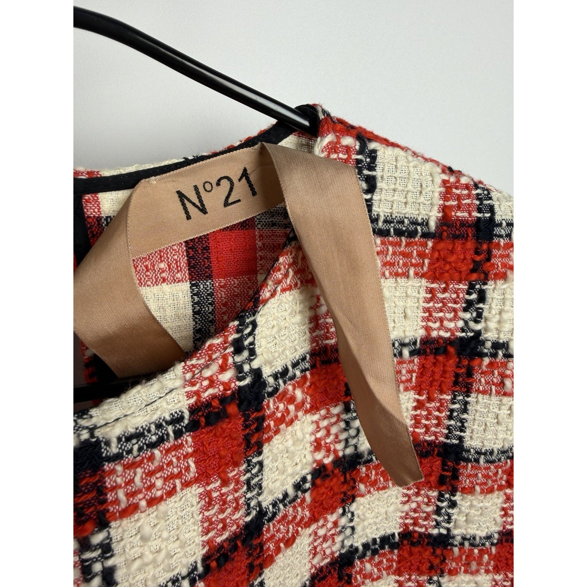 N21 Women Boucle Cotton Woven Top Large Blue/red/white Plaid 40 21x24