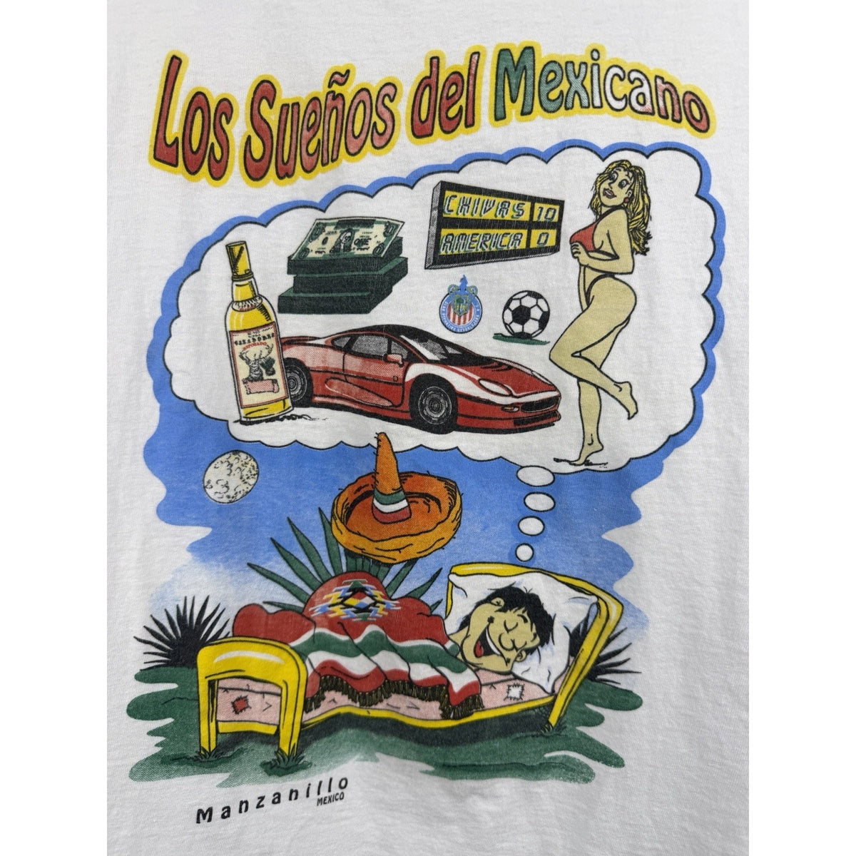 Vintage 90s Los Sueños Del Mexicano The Mexican Dream humor tee, L