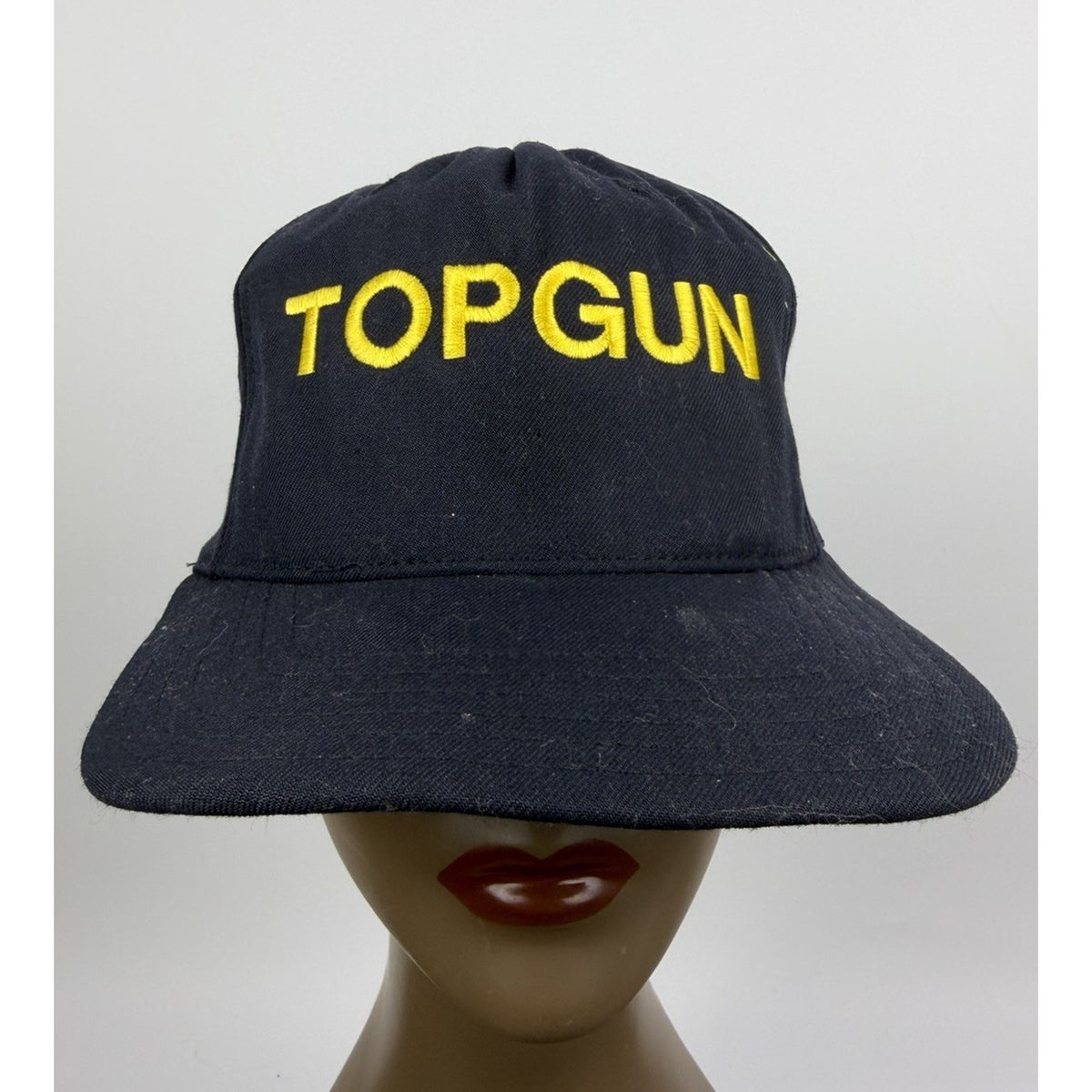 Vintage Top Gun Hat Cap Snap Back Mens One Size Navy Yellow Eagle Crest 80s USA