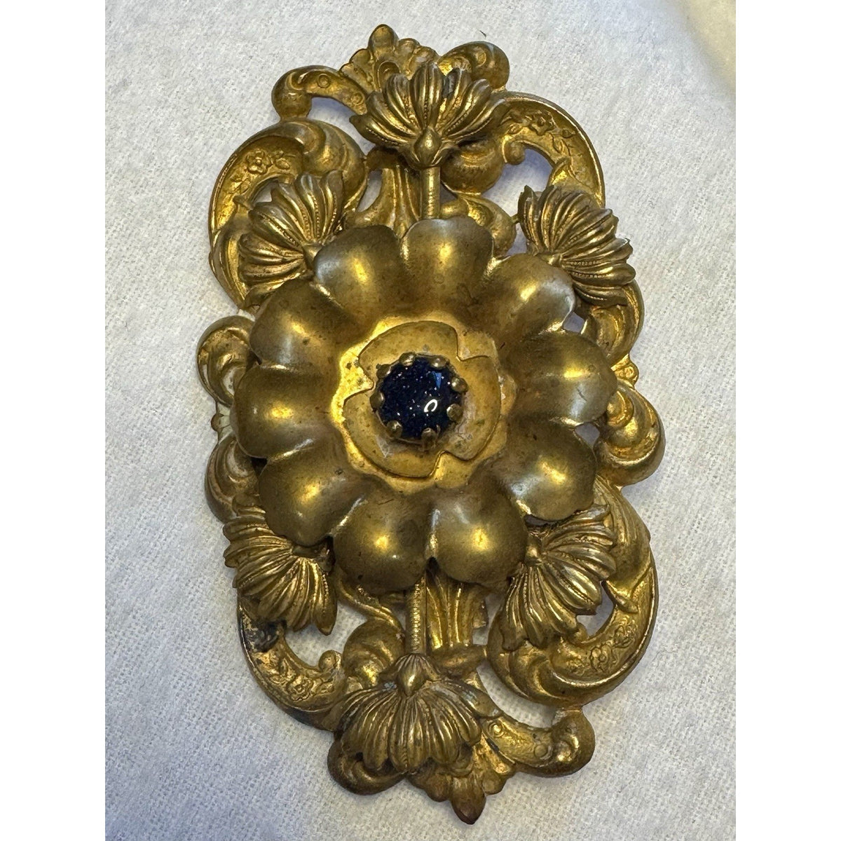 Antique Late Victorian Rococo Revival Brooch, c. 1870–1895 Black Glitter Floral