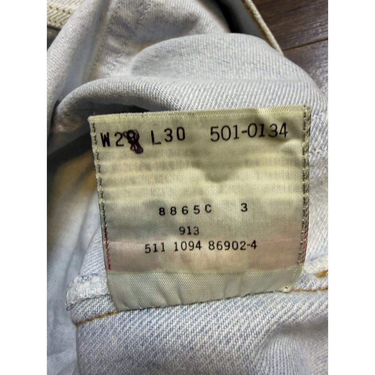 Vintage 90s Levi's 501 button fly jeans, gold splatter, USA, 28x30