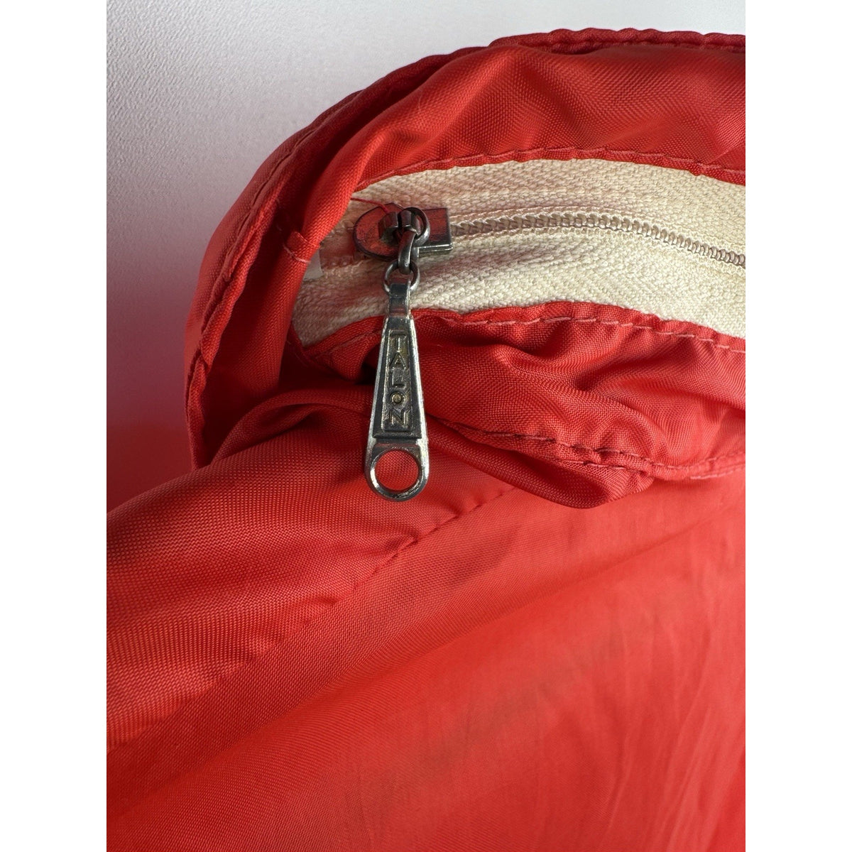 Vintage 1970s Ely & Walker red nylon windbreaker, zip hood, Talon, L