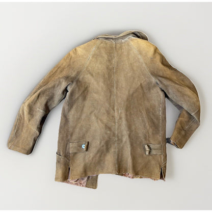 1950s Goatskin Leather Coat Swedish Thrashed Mid Century Western Jacket