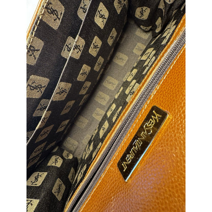 Vintage 1990s Yves Saint Laurent brown leather envelope clutch wrist strap