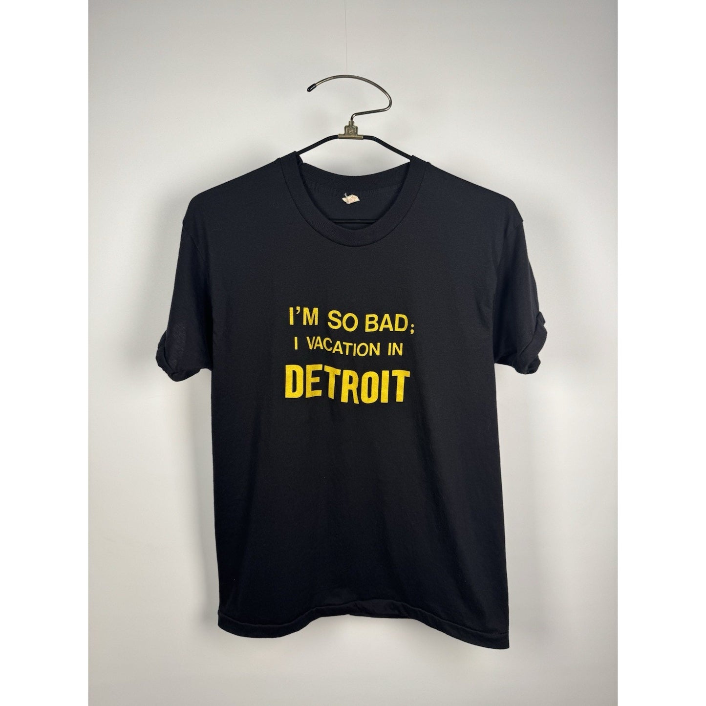 Vintage 80s I'm So Bad I Vacation In Detroit Single Stitch Tee Black Funny Shirt Large