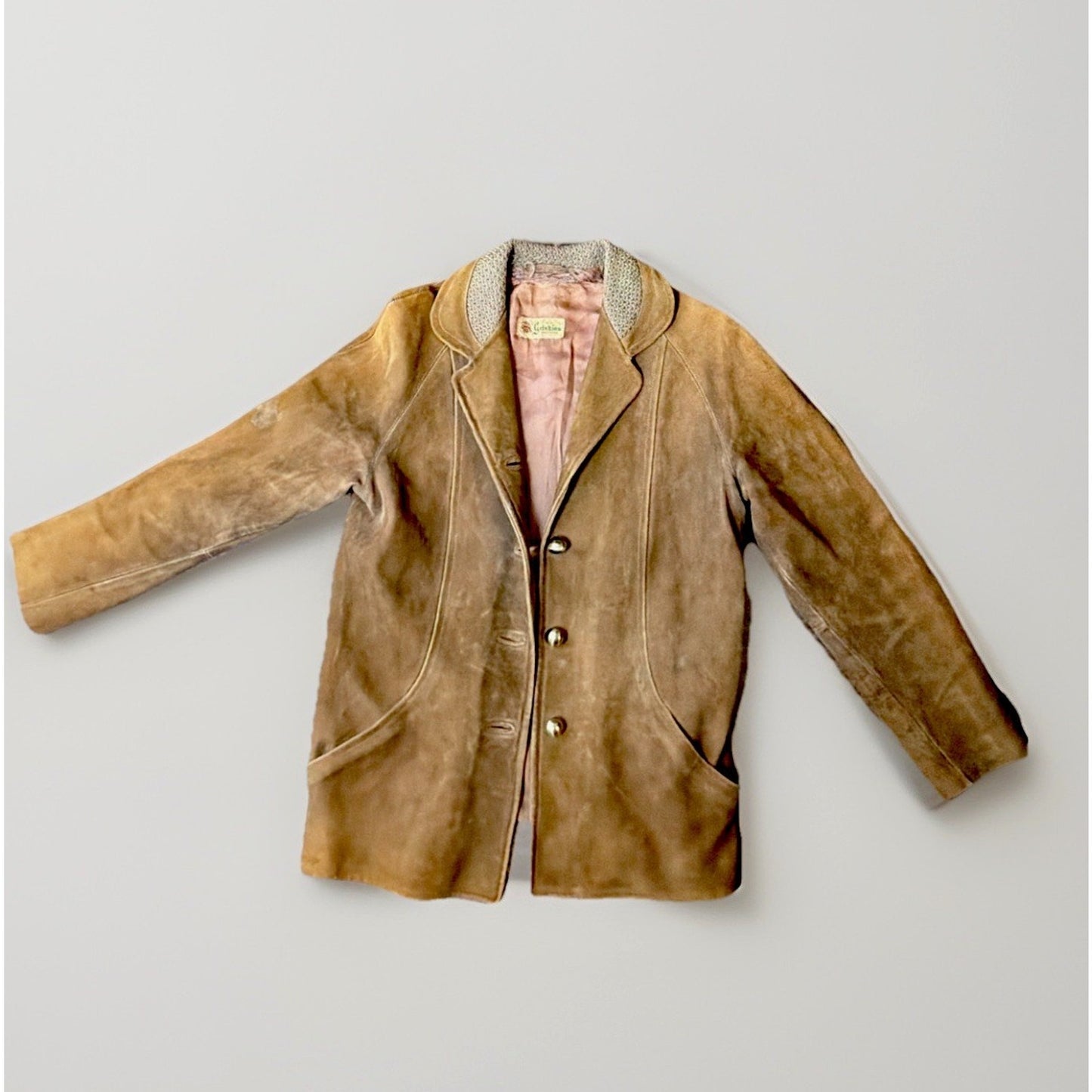 1950s Goatskin Leather Coat Swedish Thrashed Mid Century Western Jacket