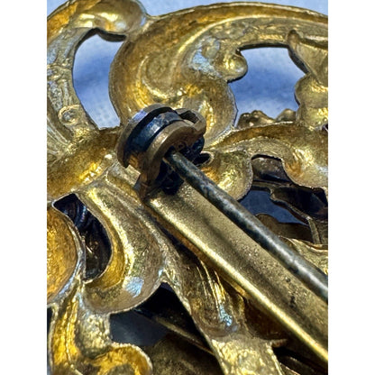 Antique Late Victorian Rococo Revival Brooch, c. 1870–1895 Black Glitter Floral
