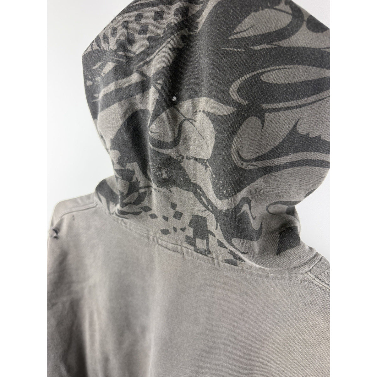 Vintage Y2K Fox Racing tribal all-over print zip hoodie, thrashed, XL