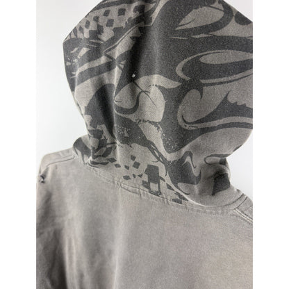 Vintage Y2K Fox Racing tribal all-over print zip hoodie, thrashed, XL