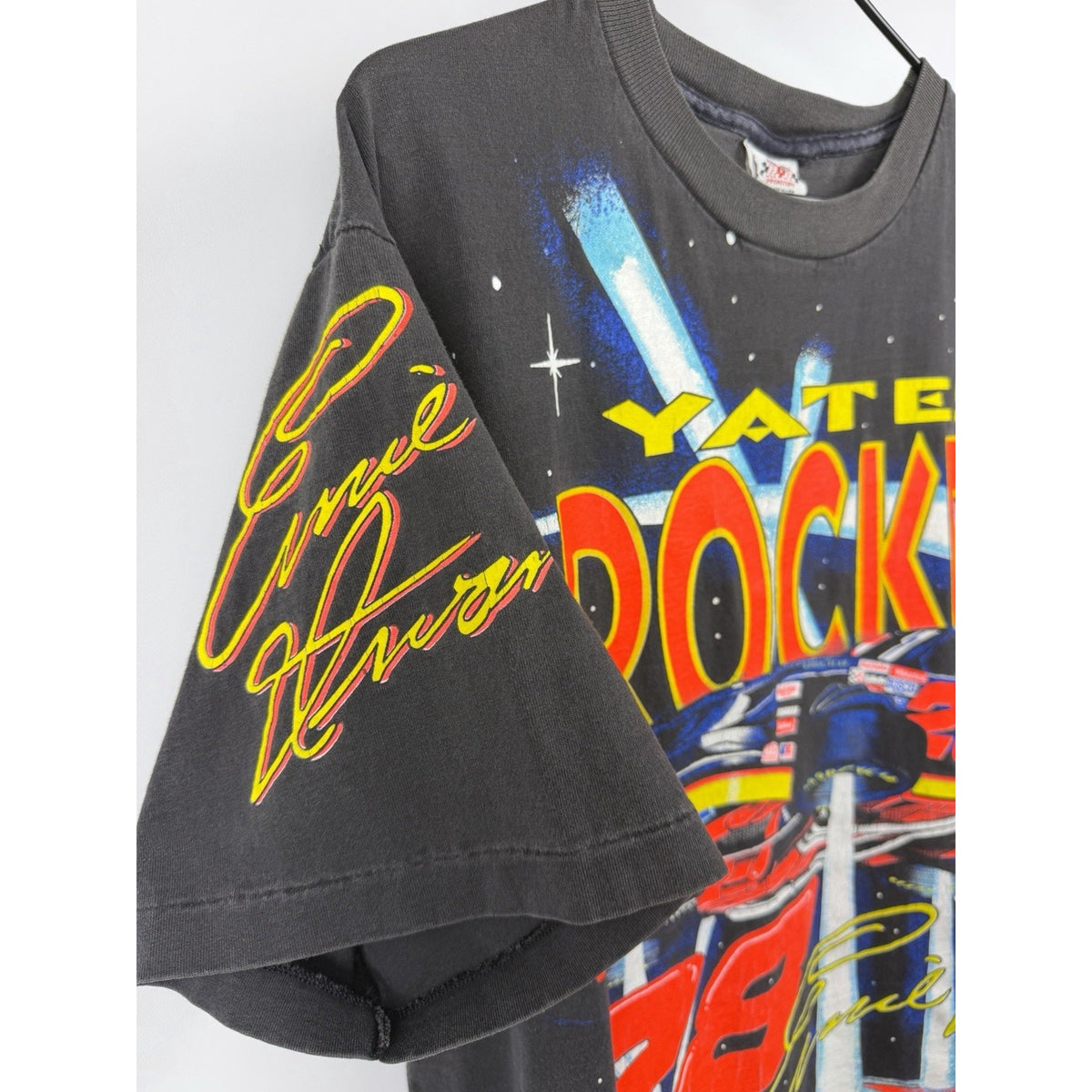 Vintage 90s Ernie Irvan Yates Rocket Nascar all over print tee, XL