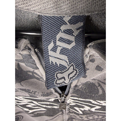 Vintage Y2K Fox Racing tribal all-over print zip hoodie, thrashed, XL
