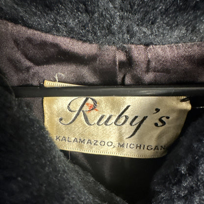 Vintage 1950's Black Faux Fur Coat Short Swing coat Excellent Condition medium