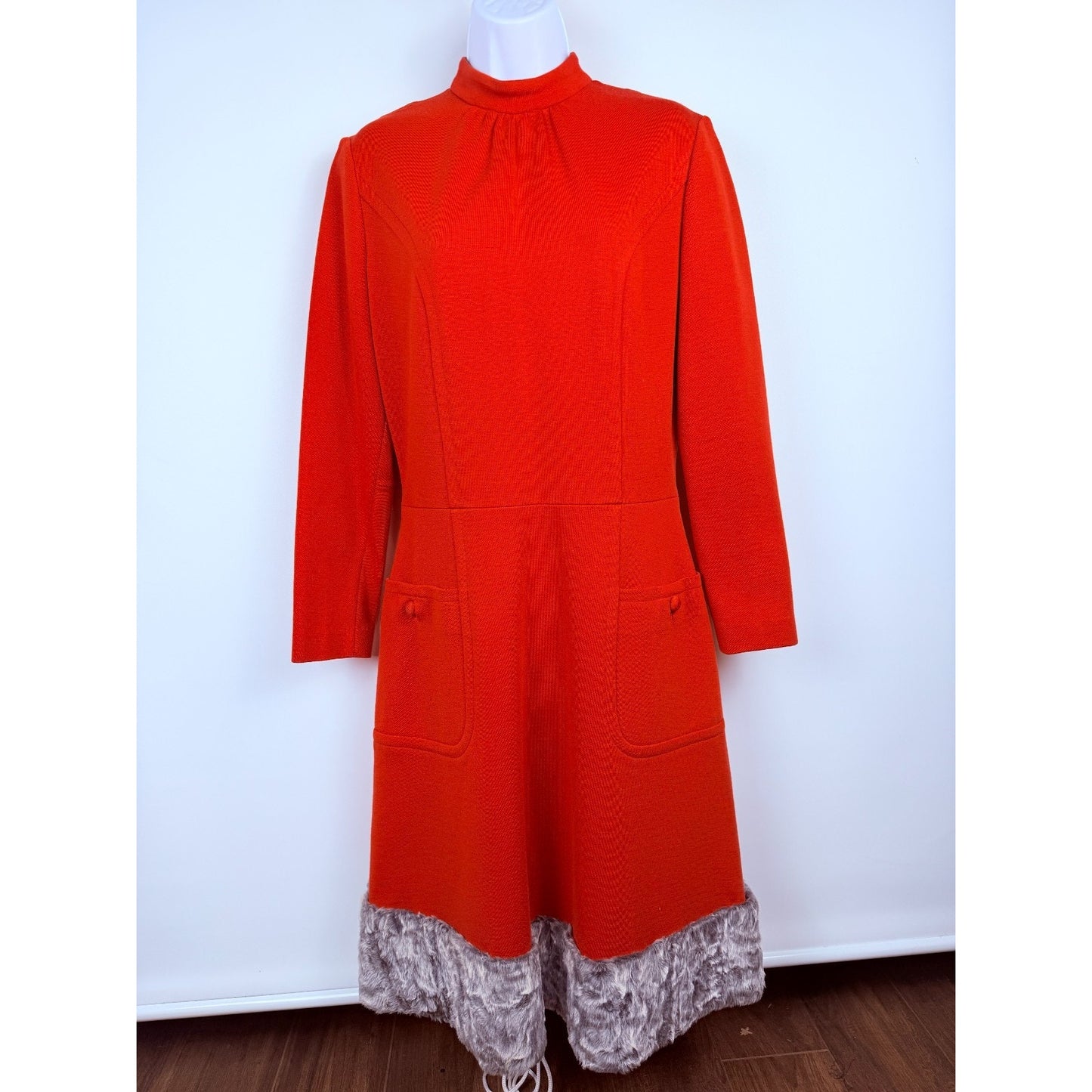 Vintage 1960s Promenade Italian virgin wool dress with faux fur trim